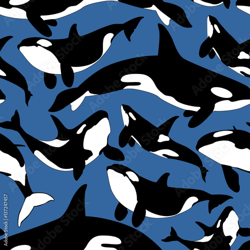 Nautical seamless pattern with whales. Vector sea print.Textile texture