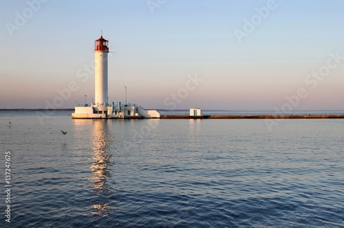 White lighthouse in the evening, Odessa, Ukraine