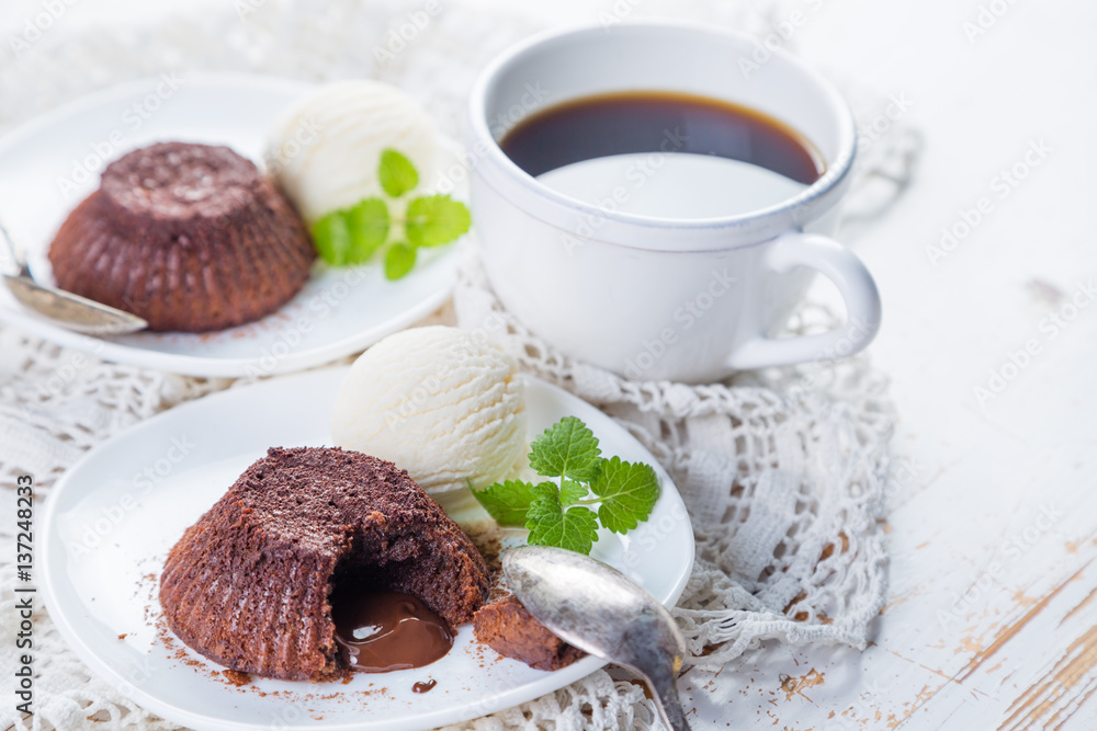 Chocolate fondant - lava cake with vanilla ice cream Chocolate fondant - lava cake with vanilla ice cream