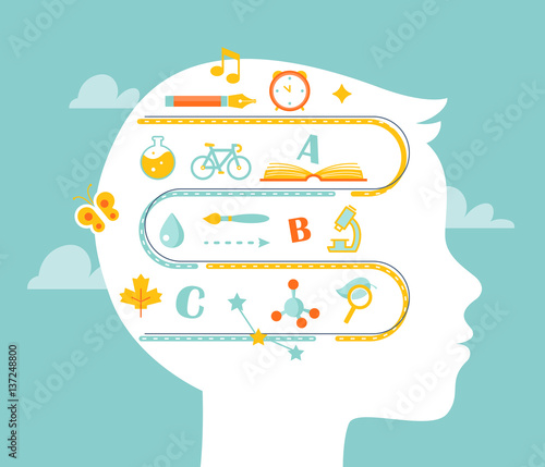 School and Education Concept. Science and Literacy Icons. Infographic Style