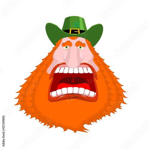 Leprechaun scream. Open mouth. Scary angry dwarf for St. Patrick's Day in Ireland