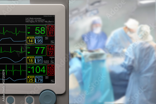 Intensive care unit (ICU) LCD monitor and ongoing surgery in background
