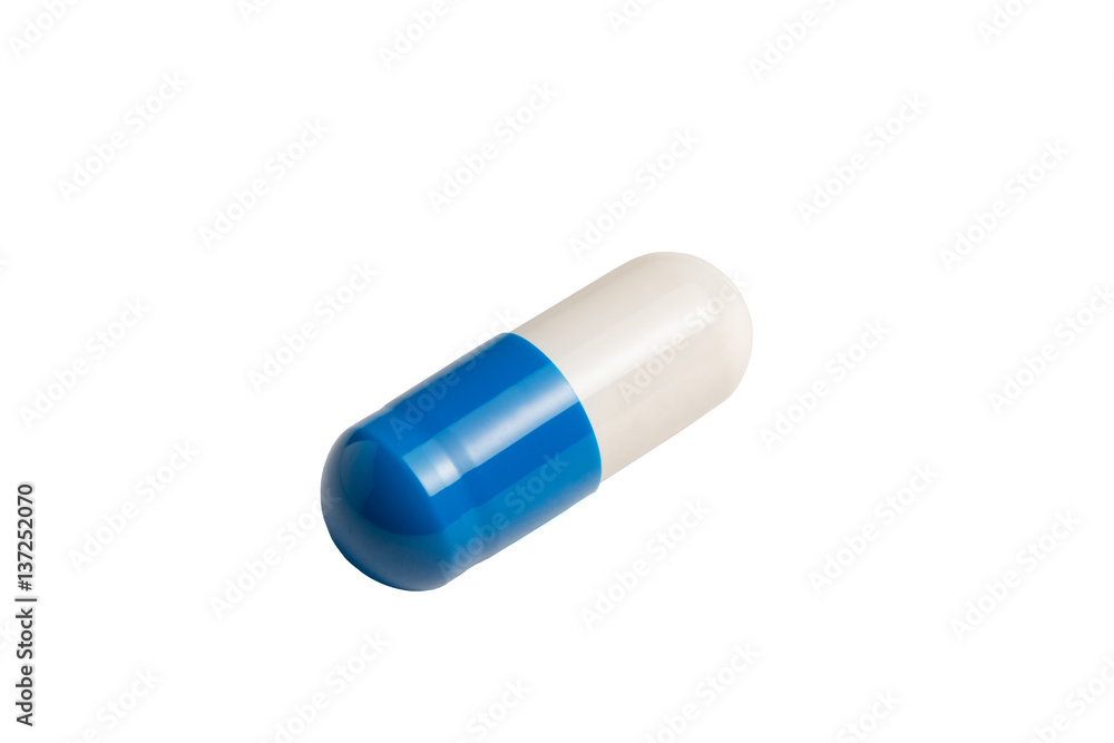 Blue and White Capsule Isolated on White Blue and White Capsule Isolated on White