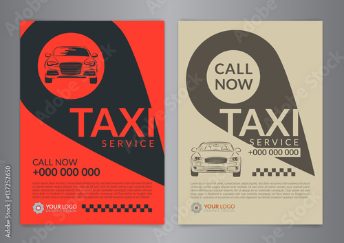 Set of taxi service business layout templates. A4 call taxi concept flyer. Vector illustration.