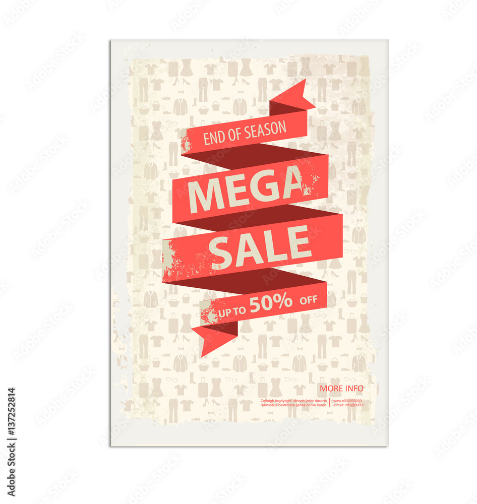 Vintage sale poster, flyer with ribbon banner