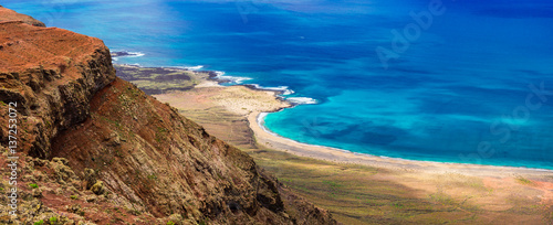 wild beautiful beaches of volcanic island Lanzarote, Canary islands