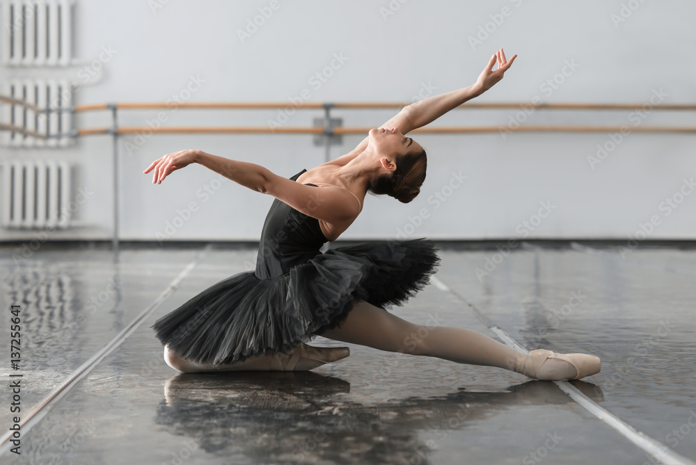 Fototapeta premium Female ballet dancer posin on rehearsal