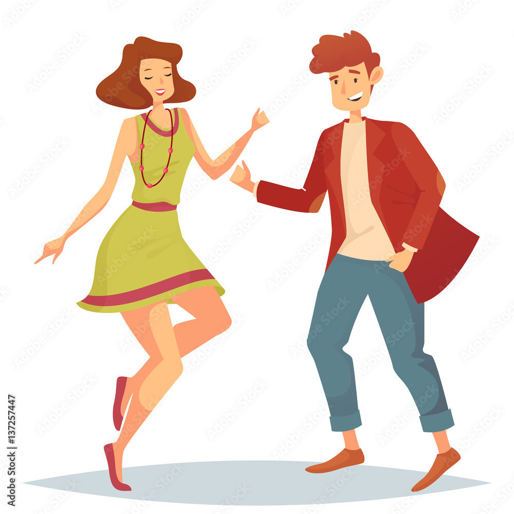 Woman jumping at dancefloor and man dancing Woman jumping at dancefloor and man dancing