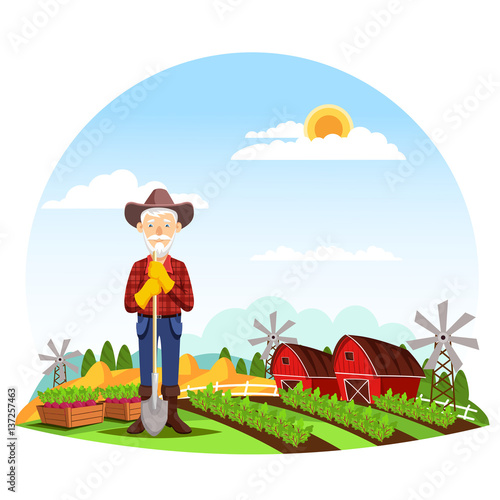Man or grandfather farmer at farm