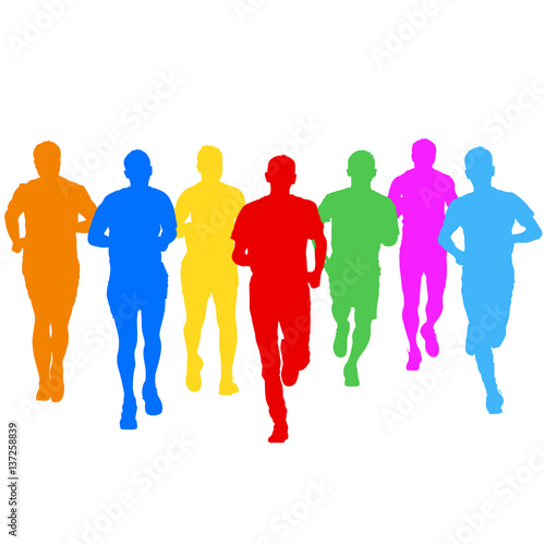 Set of silhouettes. Runners on sprint  men. vector illustration