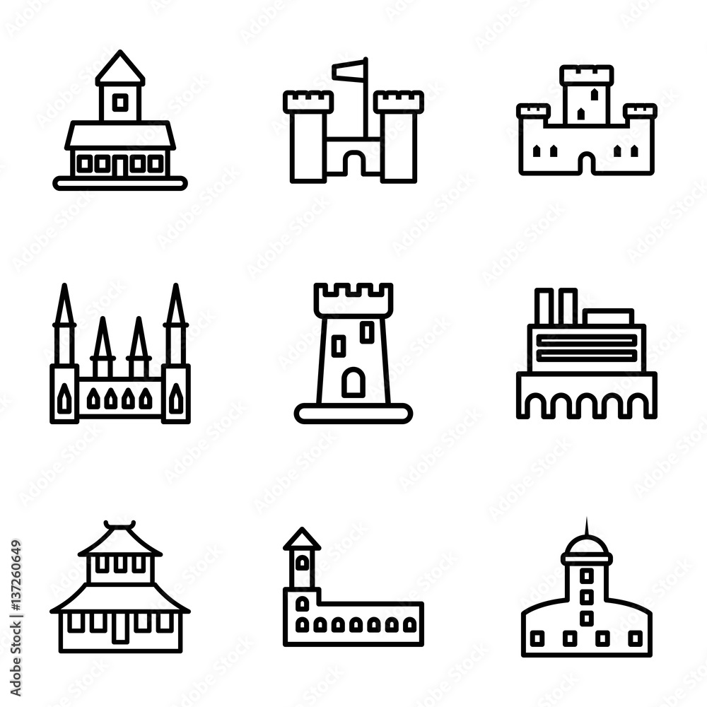 Set of 9 historical outline icons