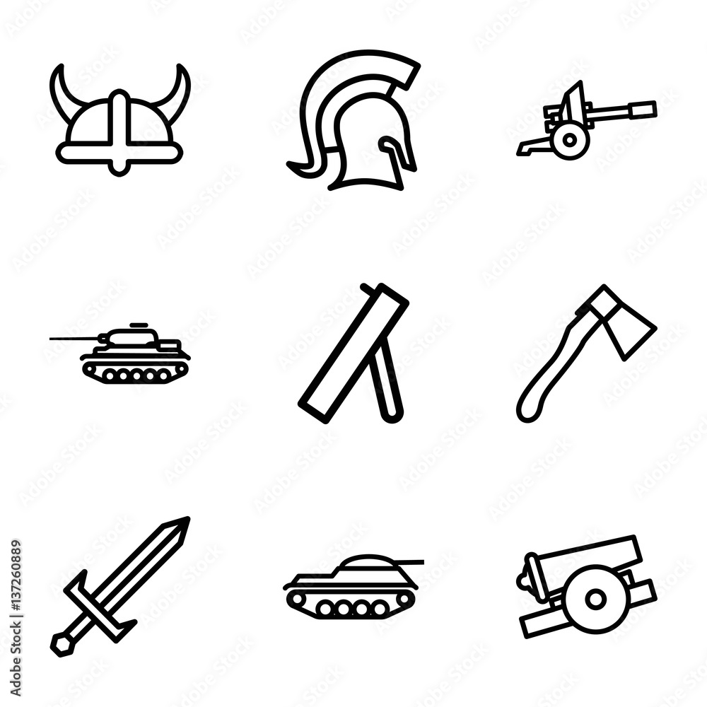 Set of 9 battle outline icons Set of 9 battle outline icons