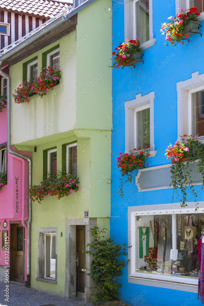 Colorful houses in the Old Town, Lindau,  Swabia, Bavaria, Germany, Europe