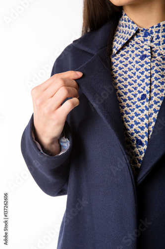 The item of clothing. Detail of coat patterns on a white background