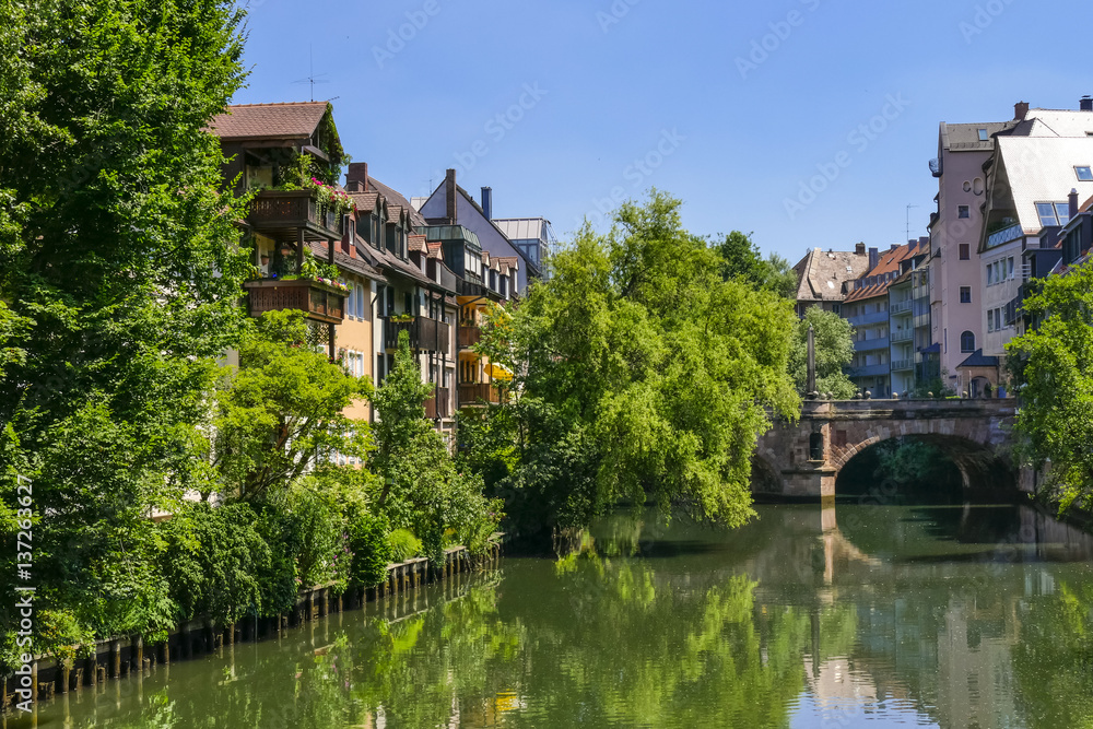 Bridge, Pegnitz River, Nuremberg, Middle Franconia, Franconia, Bavaria, Germany, Europe