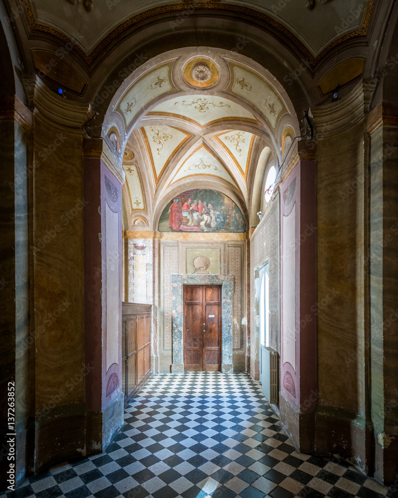 Interior view in San Carlo alle Quattro Fontane church (Saint Charles near the Four Fountains), Borromini's work, Rome