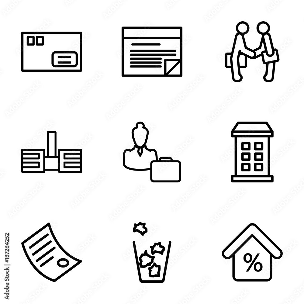 Set of 9 office outline icons Set of 9 office outline icons