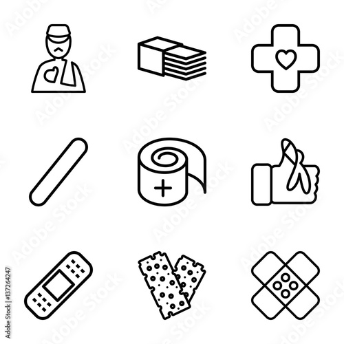 Set of 9 bandage outline icons