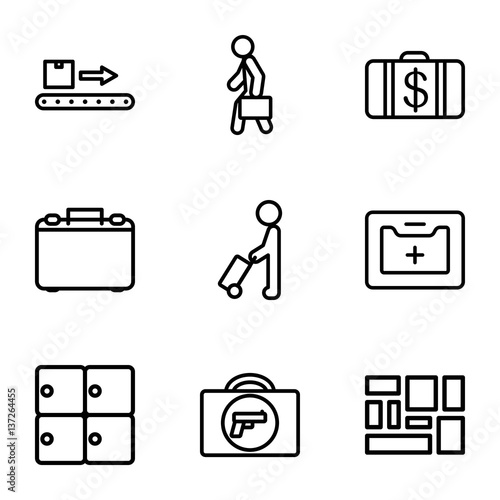 Set of 9 suitcase outline icons