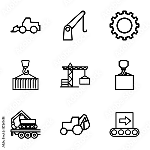 Set of 9 machinery outline icons