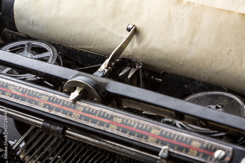Vintage typewriter ribbon mechanism closeup