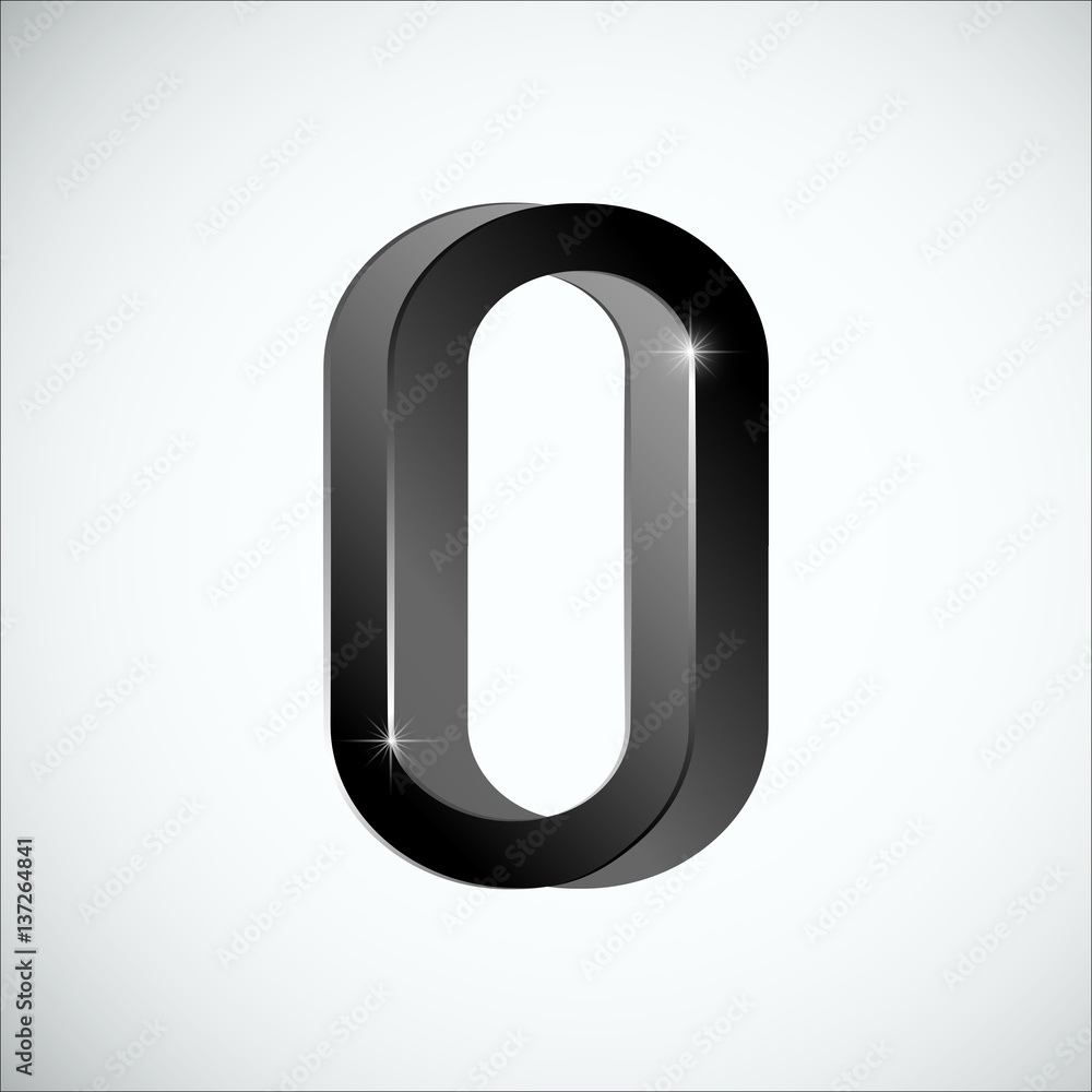 Black zero. Number 0 with metal frame Black zero. Number 0 with metal frame