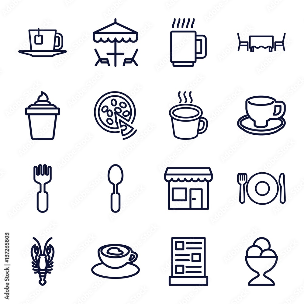 Set of 16 cafe outline icons Set of 16 cafe outline icons