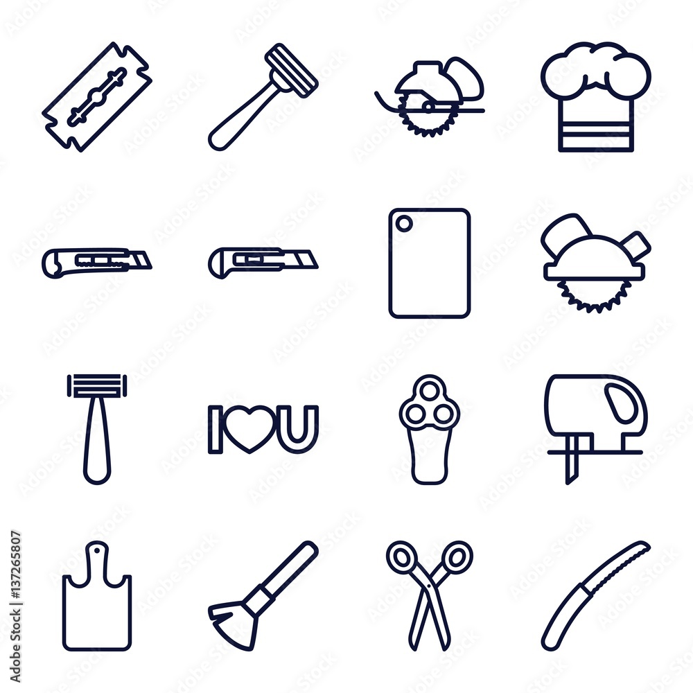 Set of 16 cut outline icons Set of 16 cut outline icons