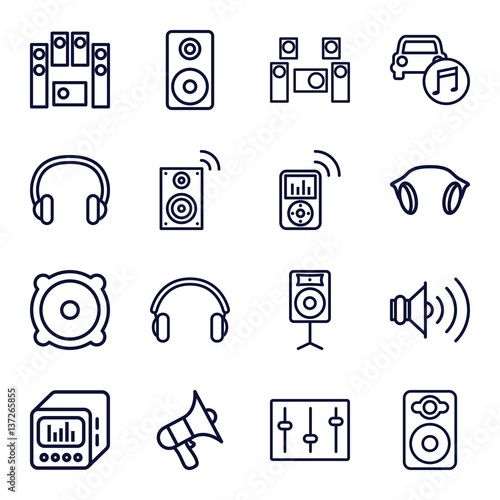 Set of 16 stereo outline icons