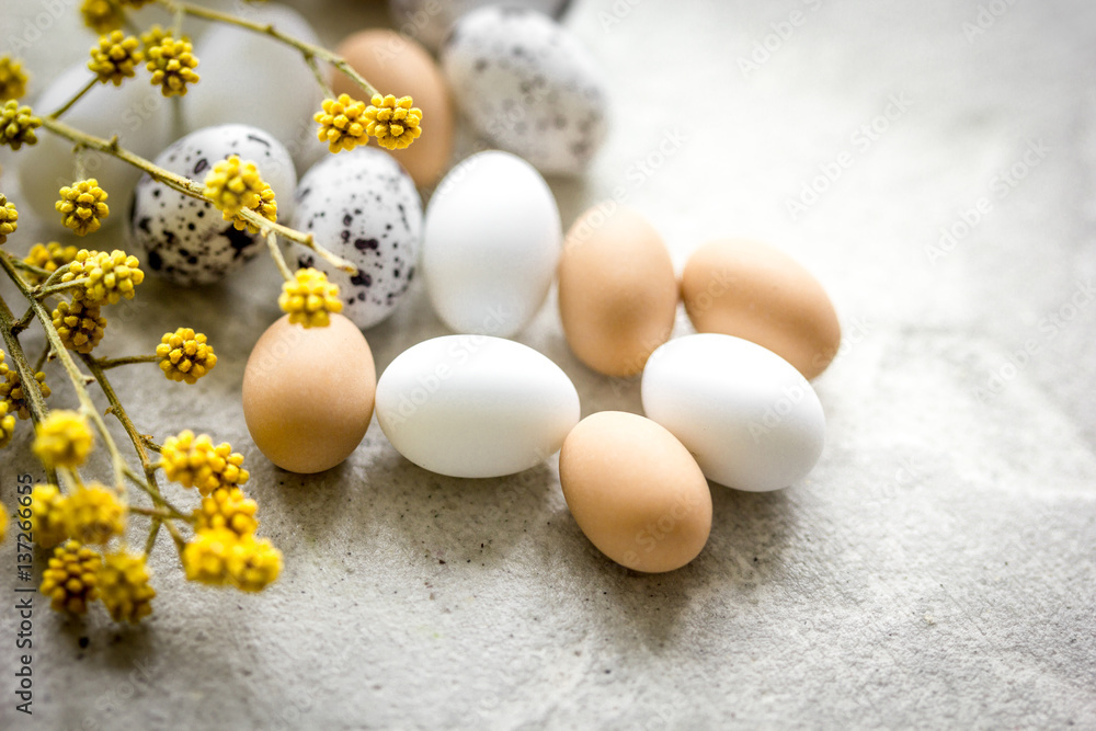 Easter set with eggs and flower on white background mock up Easter set with eggs and flower on white background mock up