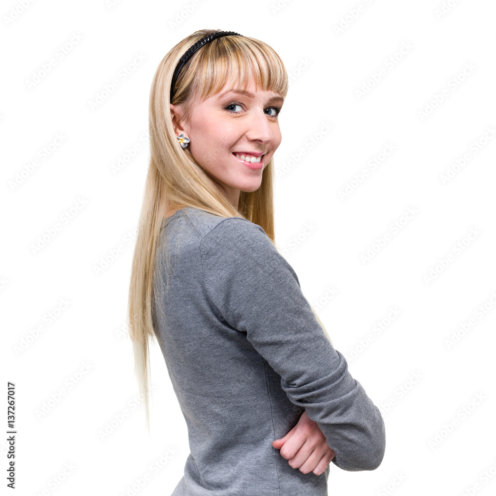 Fototapeta premium portrait of attractive caucasian smiling woman, isolated on white