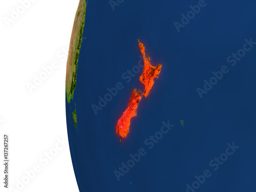 New Zealand on globe