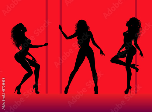Silhouettes of young dancing beautiful woman