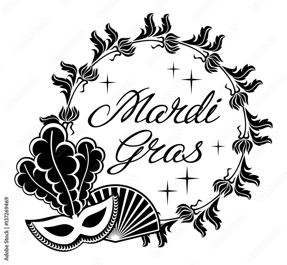 Silhouette frame with carnival masks and artistic written text Silhouette frame with carnival masks and artistic written text