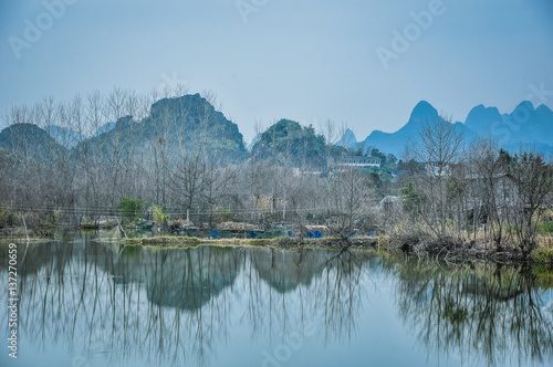 The river and mountains scenery in alutumn