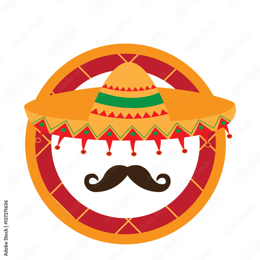Isolated label with a hat and a mustache, Cinco de mayo vector illustration Isolated label with a hat and a mustache, Cinco de mayo vector illustration