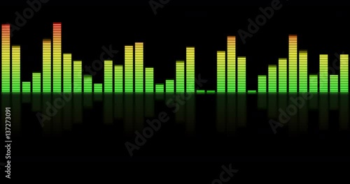 Audio visualizer bars in center frame against black with light reflection in front photo