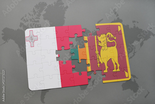 puzzle with the national flag of malta and sri lanka on a world map
