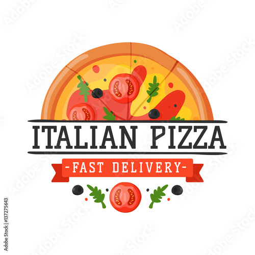 Delivery pizza badge vector illustration.