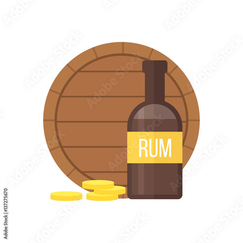 Pirate rum bottle and barrel vector illustration.