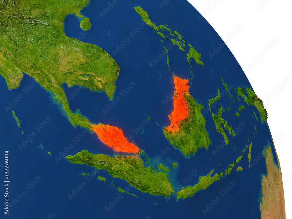 Map of Malaysia in red