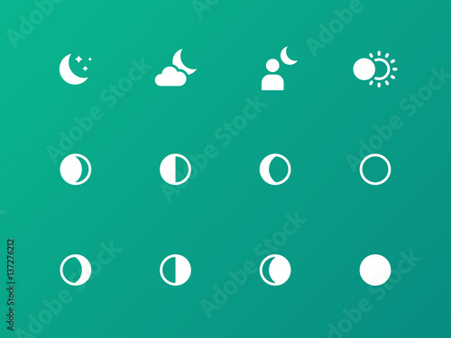 Seamless moon phase icons on green background.