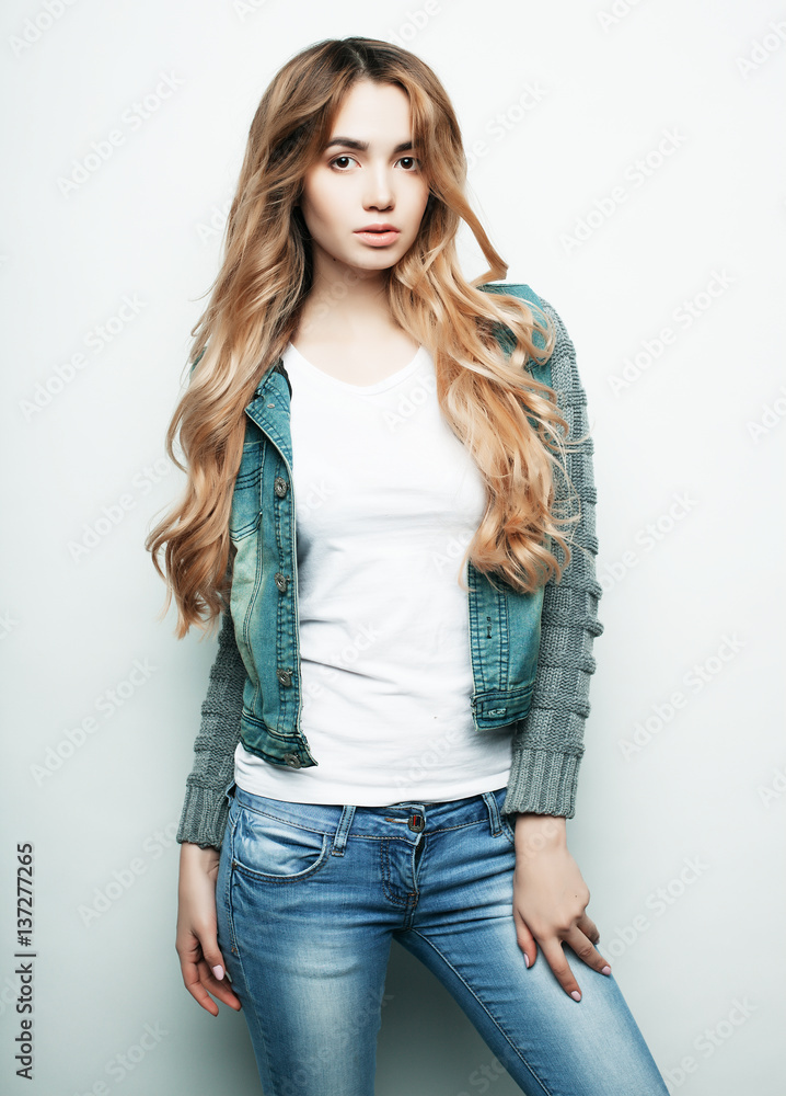 fashion model posing in studio, white background fashion model posing in studio, white background