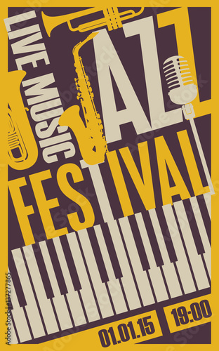 Photography poster for the jazz festival with a saxophone and keys of the piano wind musical