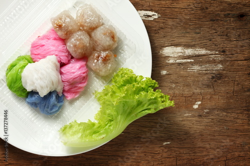 The traditional steamed rice skin dumplings represent the thai dessert and cuisine concept related idea. photo