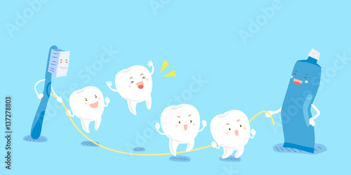 cartoon tooth play happily