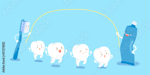 cartoon tooth play happily