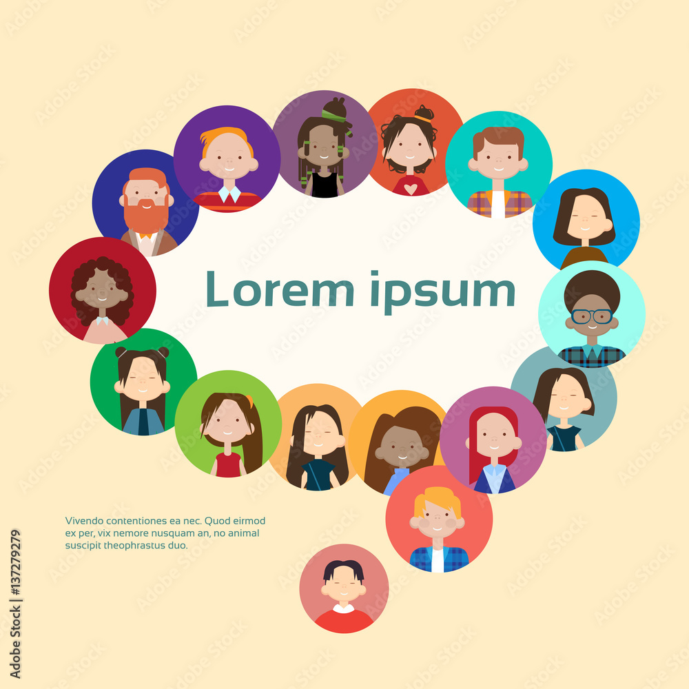 People Group Chat Bubble Communication Mix Race Crowd Social Network Flat Vector Illustration People Group Chat Bubble Communication Mix Race Crowd Social Network Flat Vector Illustration