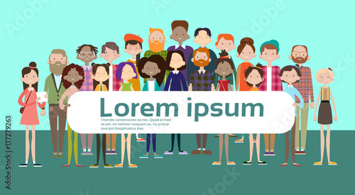 Group Casual People Big Crowd Diverse Ethnic Mix Race Banner Flat Vector illustration