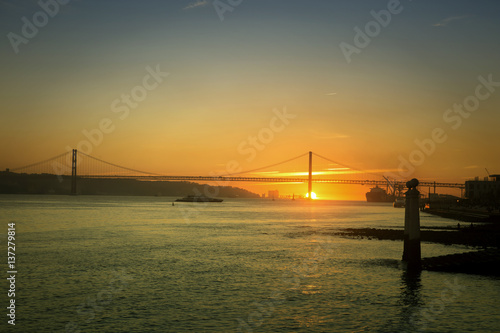 Sunset on Tagus river in Lisbon, Portugal